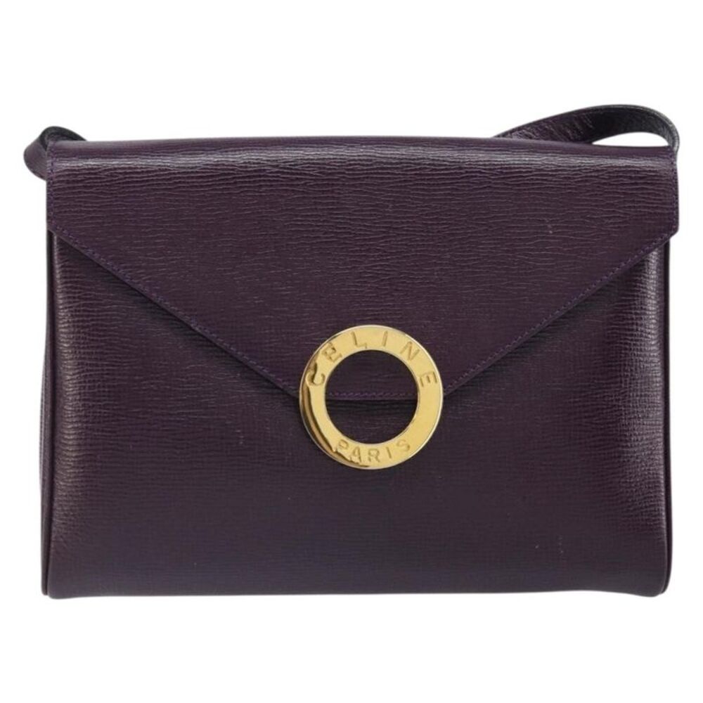 Celine Vintage Circle Logo Leather Purple Leather Shoulder Bag Bag